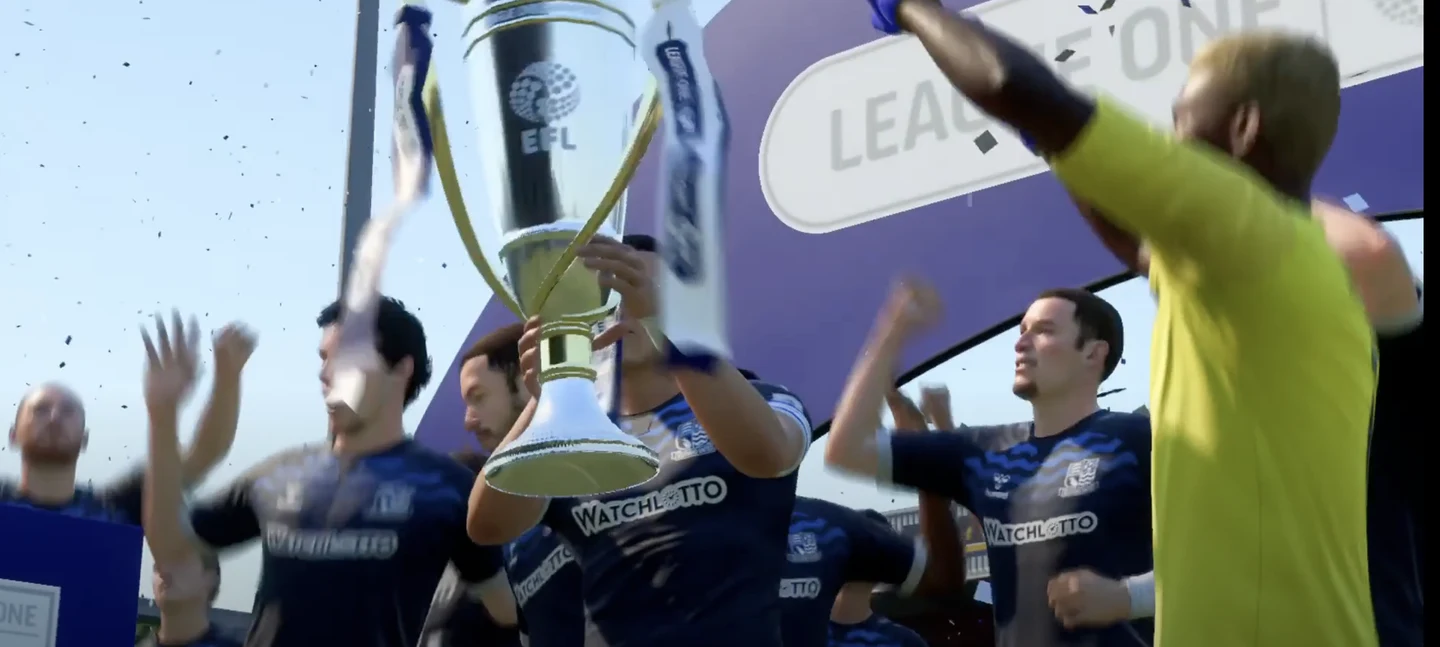 Southend United players in FIFA wearing shirts with the Watchlotto logo